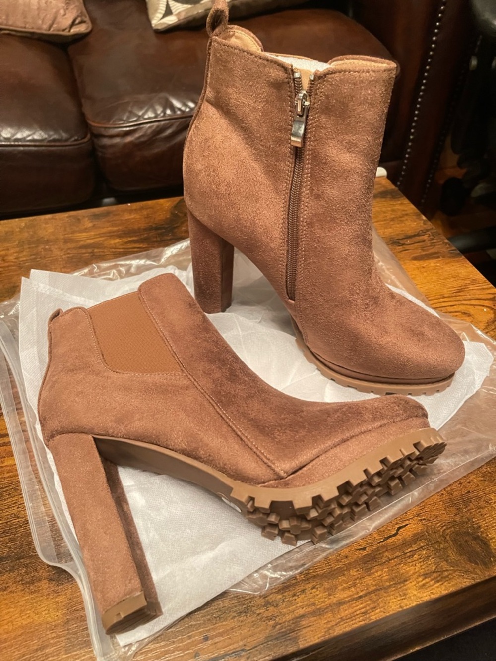 New Women's Brown Suede High Heel Ankle Boots Size 10 Very Comfortable